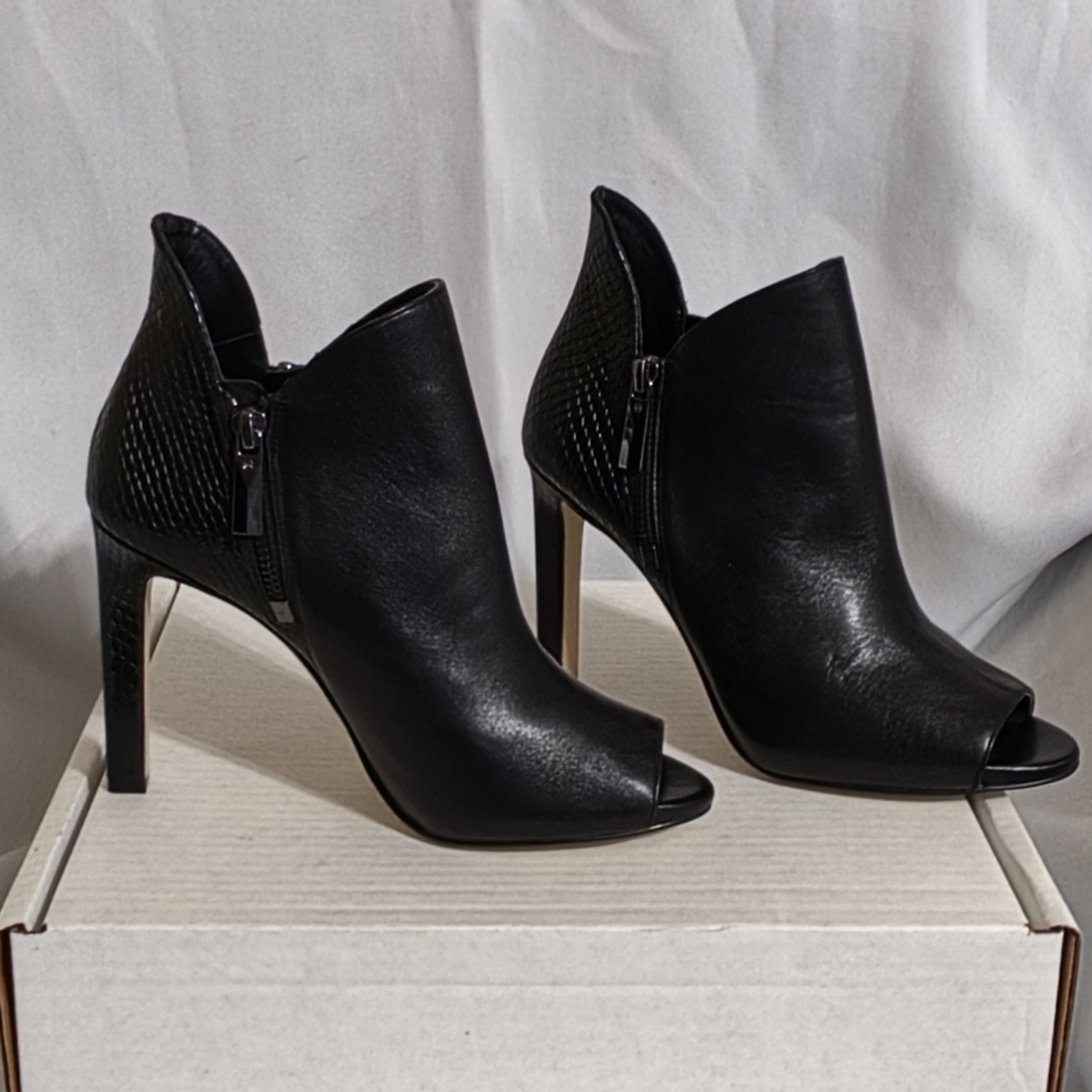 Michael Kors Alane Leather And Python Embossed Open-Toe Ankle Boot Size 7.5